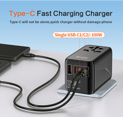 محول سفر عالمي بقوة 120 واط مع شحن سريع USB وType-C PD