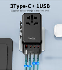 محول سفر عالمي بقوة 120 واط مع شحن سريع USB وType-C PD