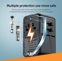 محول سفر عالمي بقوة 120 واط مع شحن سريع USB وType-C PD