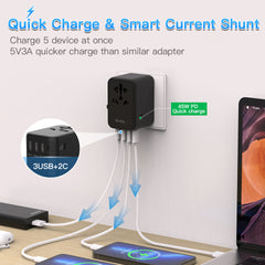 45 Watt Universal Travel Adapter with USB & Type-C PD Fast Charging