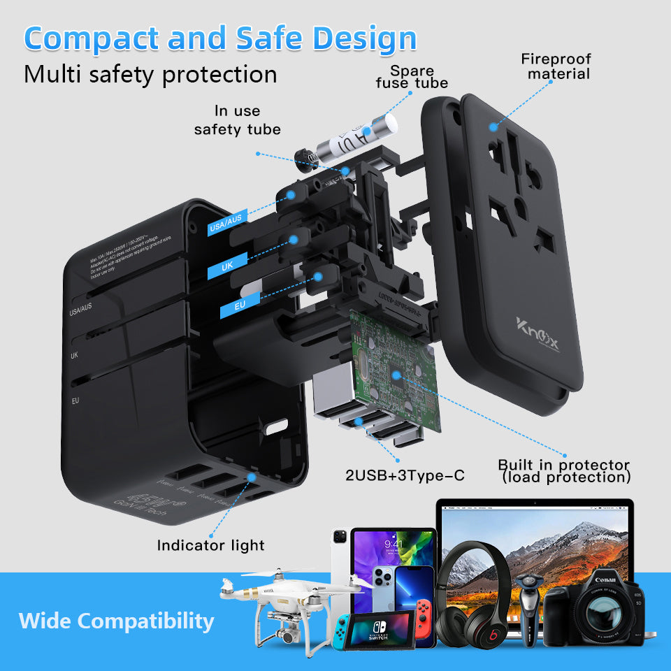 45 Watt Universal Travel Adapter with USB & Type-C PD Fast Charging