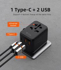 20 Watt Universal Travel Adapter with USB & Type-C PD Fast Charging