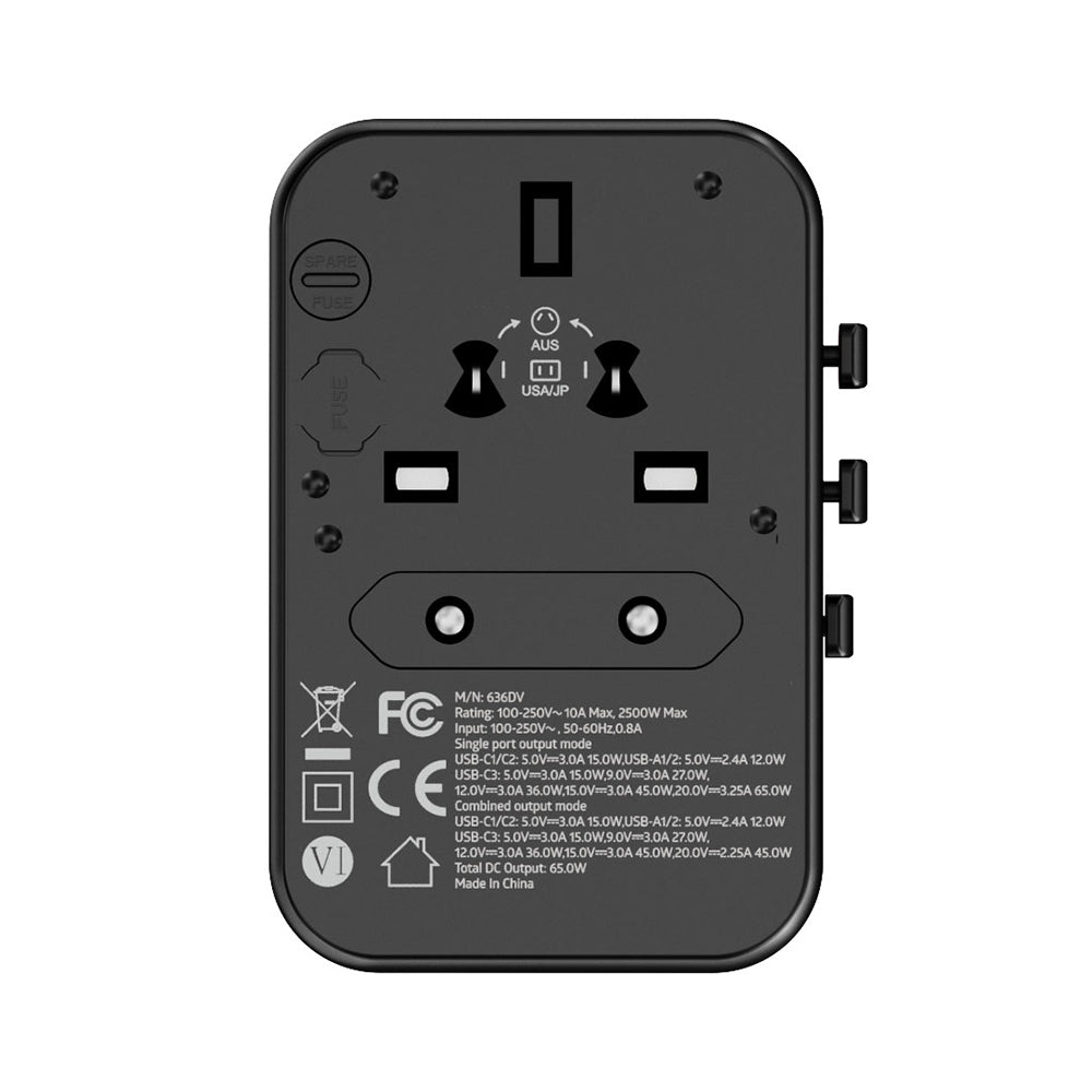 65 Watt Universal Travel Adapter with USB & Type-C PD Fast Charging